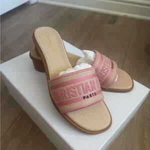 Dior Pink and Tan Slide Sandals